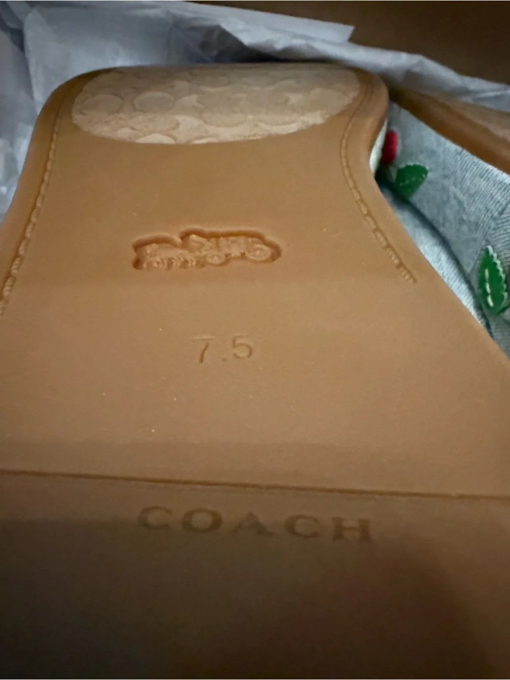 NWT Coach Marcy Denim Cherry Embroidery Platform Slides | Size 7.5
